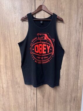 Obey Men’s Black Red Graphic Muscle Shirt L